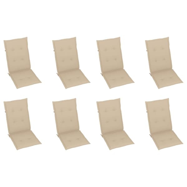 vidaXL Fällbara fåtöljer med dynor, 8 st, massivt teakträ Beige