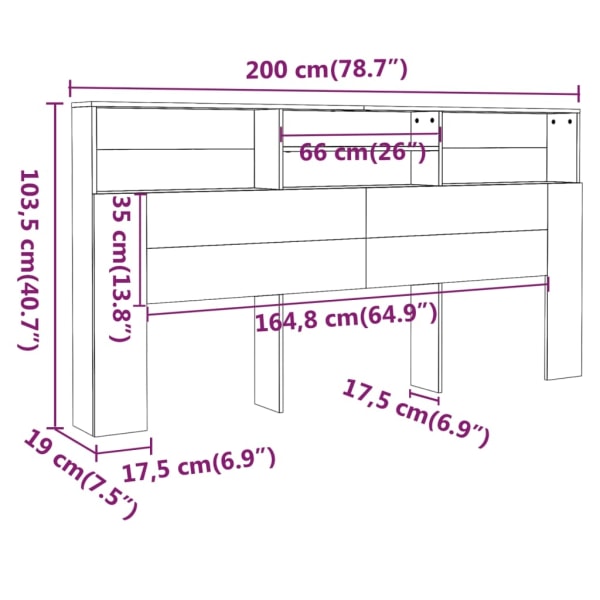 vidaXL Sänggavel med förvaring betonggrå 200x19x103,5 cm grå