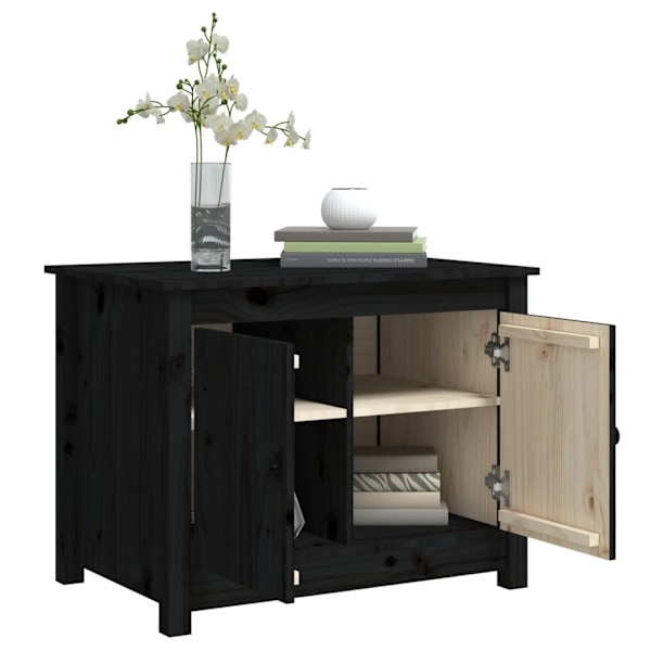 vidaXL Soffbord svart 71x49x55 cm massiv furu Svart