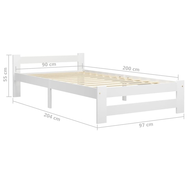 vidaXL Sängram vit massiv furu 90x200 cm Vit