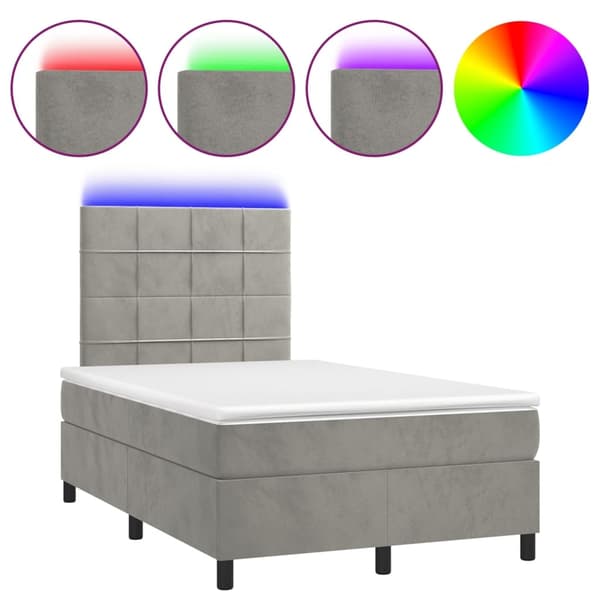 vidaXL Ramsäng med madrass & LED ljusgrå 120x190 cm sammet Grå