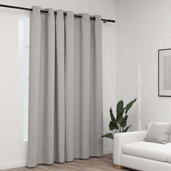 vidaXL Mörkläggningsgardin med öljetter linnelook grå 290x245cm grå