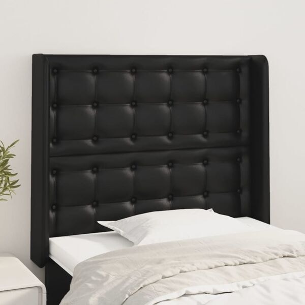 vidaXL Sänggavel med kanter svart 93x16x118/128 cm konstläder Svart
