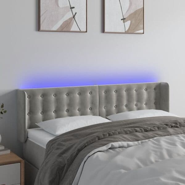 vidaXL Sänggavel LED ljusgrå 147x16x78/88 cm sammet Grå