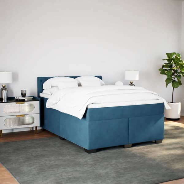 vidaXL Ramsäng med madrass blå 140x190 cm sammet Blå