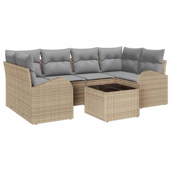 vidaXL Trädgårdsoffset 7 st Beige konstrotting Beige