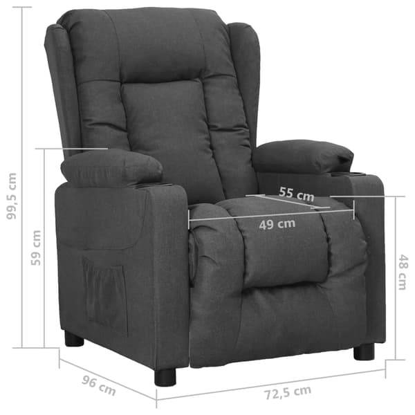 vidaXL Reclinerfåtölj mörkgrå tyg grå