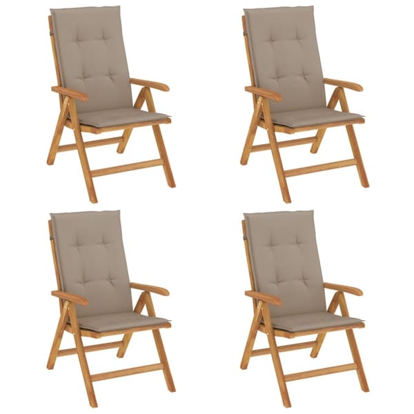 vidaXL Fällbara fåtöljer med dynor, 4 st, massivt trä, teak Brun