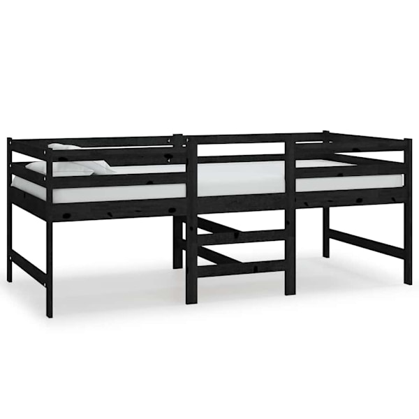 vidaXL Säng medelhög svart massiv furu 90x200 cm Svart