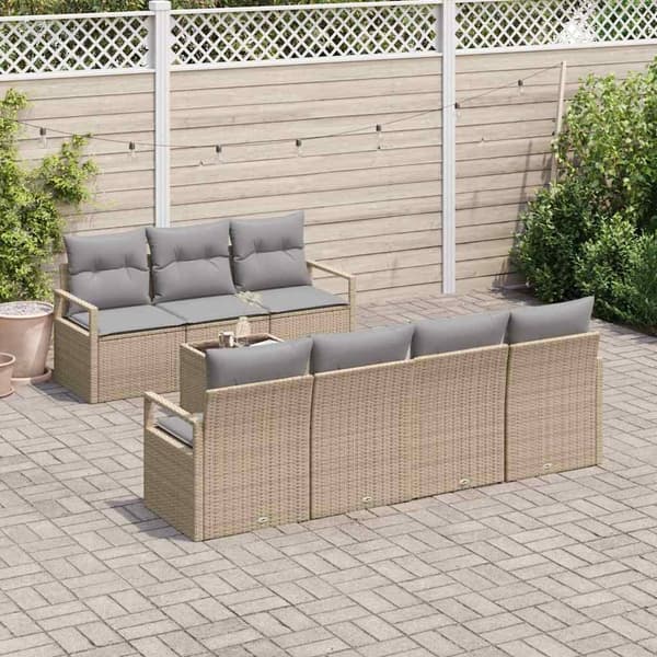vidaXL Soffset med kudde 8 pcs Beige och Grå konstrotting Beige