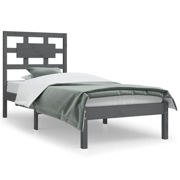 vidaXL Sängram grå massiv furu 90x200 cm Grå