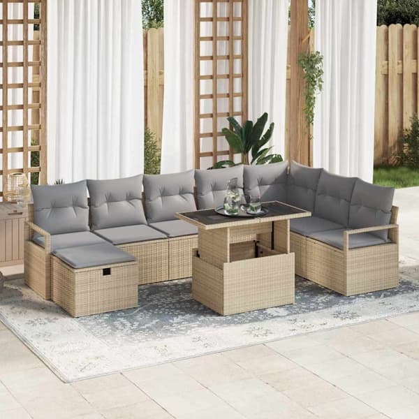 vidaXL Trädgårdsoffset 9 st konstrotting Beige