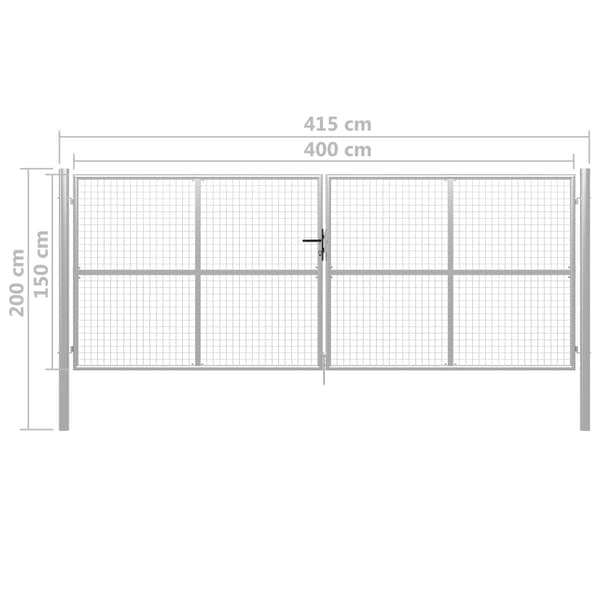 vidaXL Trädgårdsgrind galvaniserat stål 400x150 cm silver Silver