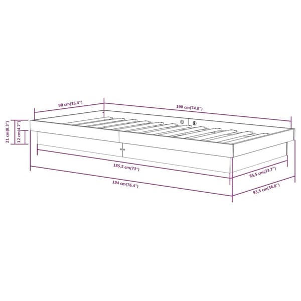 vidaXL Sängram vit massivt trä 90x190 cm Vit
