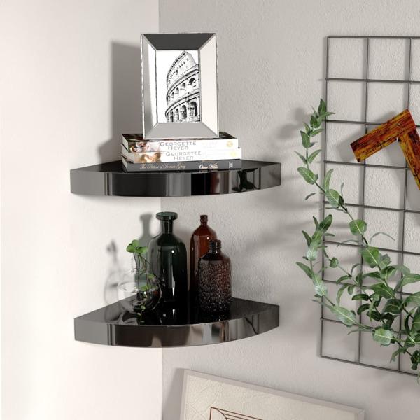 vidaXL Svävande hörnhyllor 2 st svart högglans 25x25x3,8 cm MDF Svart