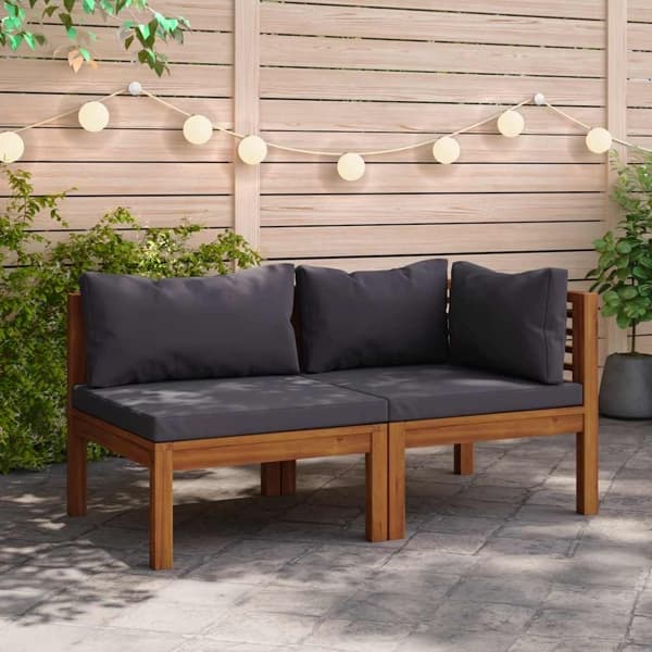 vidaXL Trädgårdssoffa 2 delar med mörkgrå dynor massivt akaciaträ grå