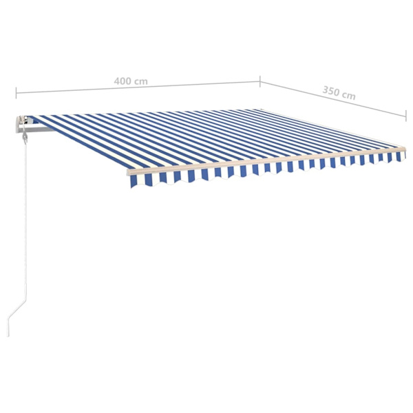 vidaXL Markis manuellt infällbar med LED 4x3,5 m blå och vit Blå