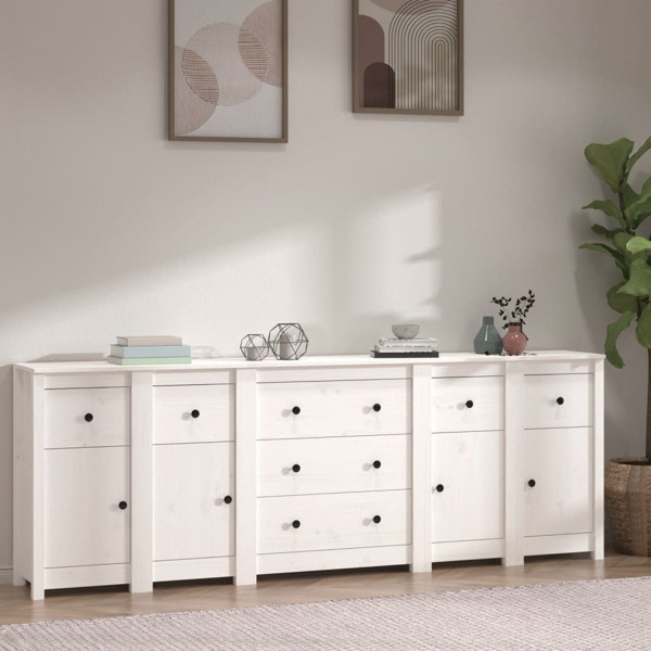 vidaXL Skänk vit 230x35x80 cm massiv furu Vit