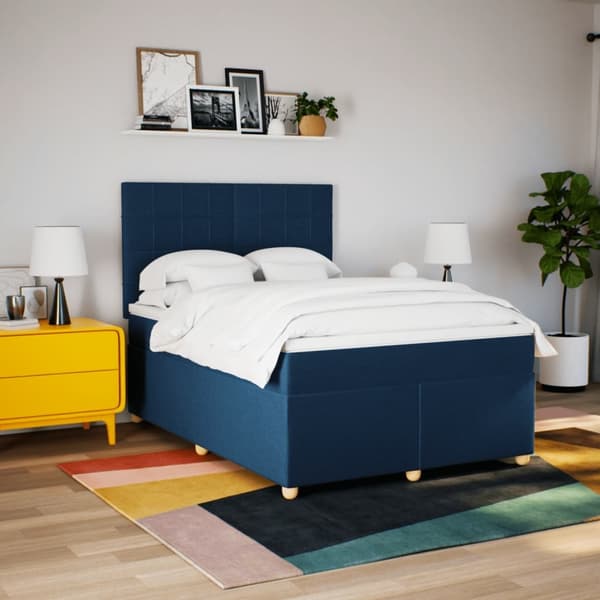 vidaXL Ramsäng med madrass blå 160x200 cm tyg Blå