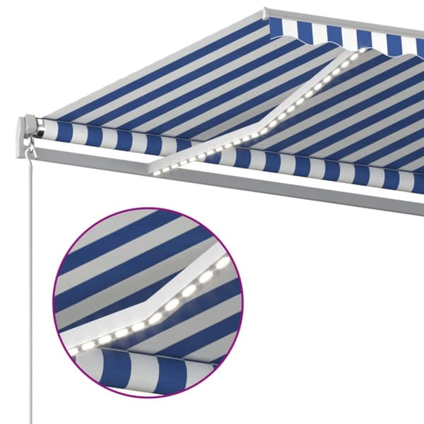 vidaXL Markis manuellt infällbar med LED 600x350 cm blå och vit Blå