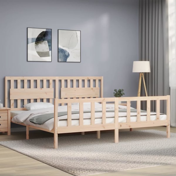 vidaXL Sängram med huvudgavel 200x200 cm massivt trä Brun