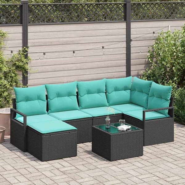 vidaXL Soffset 7 st Svart konstrotting Svart