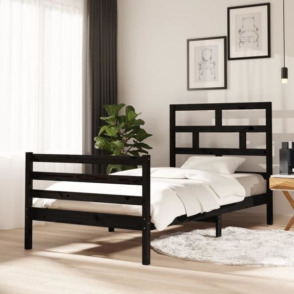 vidaXL Sängram svart massiv furu 100x200 cm enkelsäng Svart