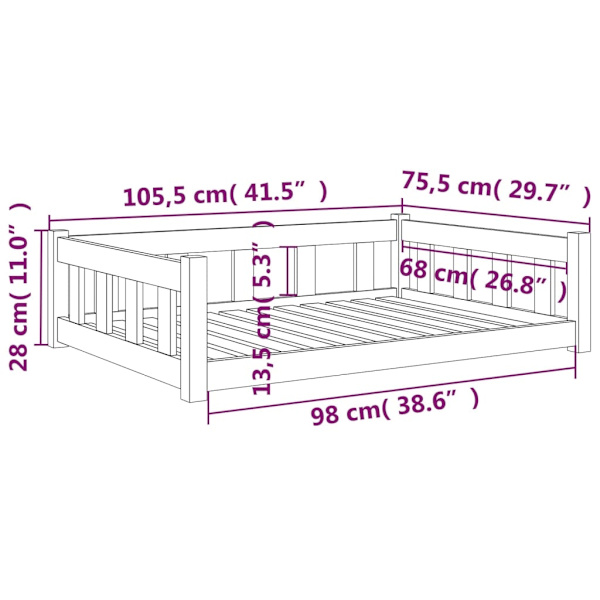 vidaXL Hundbädd svart 105,5x75,5x28 massiv furu Svart