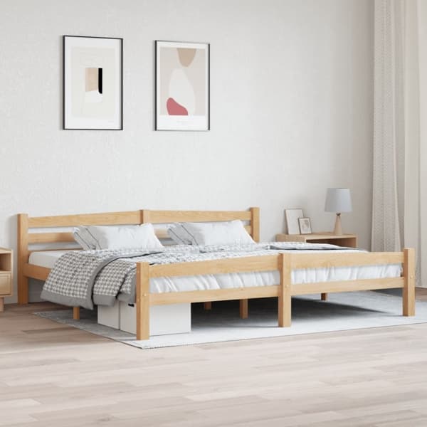vidaXL Sängram massiv furu 200x200 cm Brun