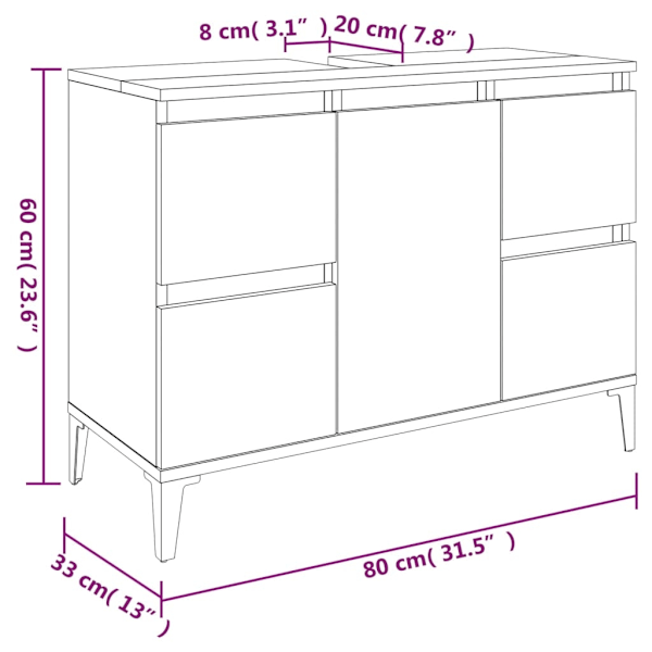 vidaXL Tvättställsskåp rökfärgad ek 80x33x60 cm konstruerat trä Brun