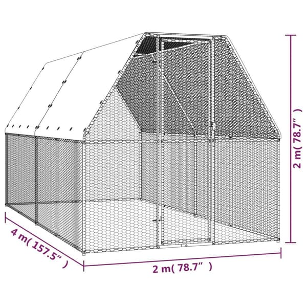 vidaXL Hönsbur för utomhusbruk 2x4x2 m galvaniserat stål Silver