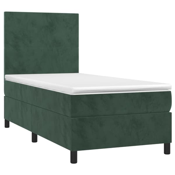 vidaXL Ramsäng med madrass & LED mörkgrön 90x200 cm sammet Grön