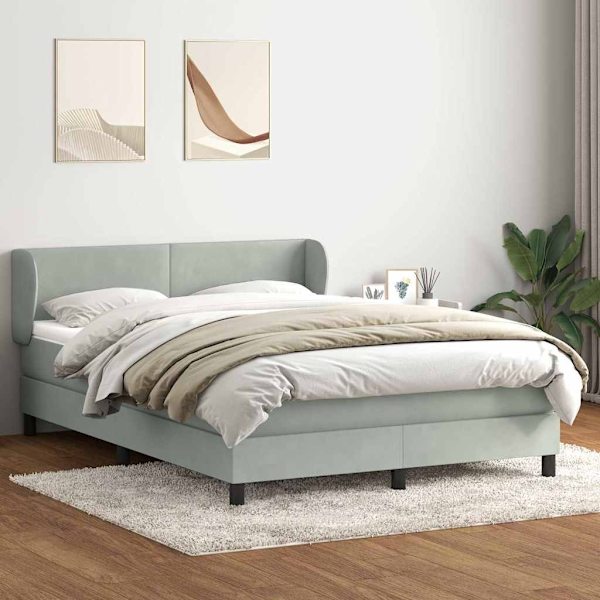 vidaXL Ramsäng med madrass ljusgrå 160x220 cm sammet Grå
