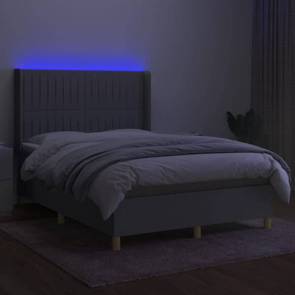 vidaXL Ramsäng med madrass & LED ljusgrå 140x190 cm tyg Grå