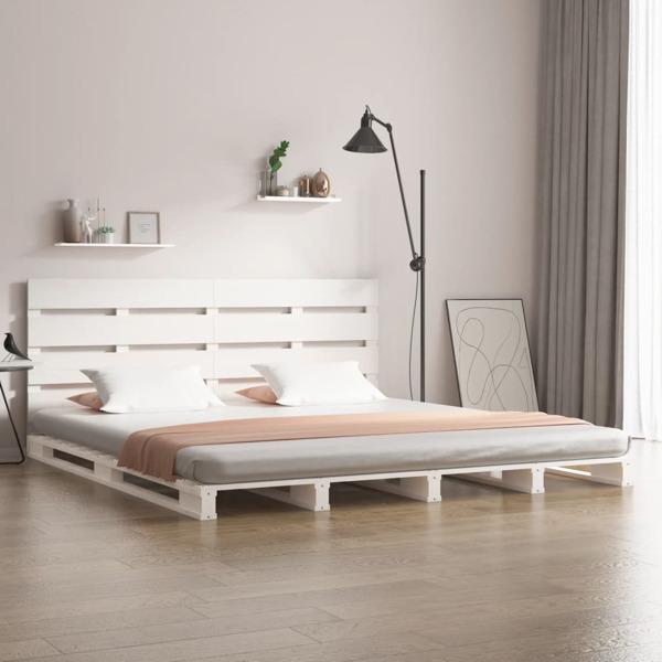 vidaXL Sängram 150x200 cm massiv furu vit Vit