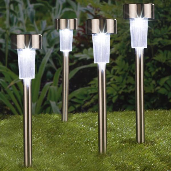 HI Trädgårdsbelysning solcell LED 4-pack rostfritt stål 36 cm Silver