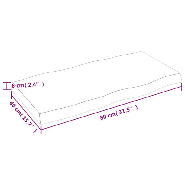 vidaXL Bordsskiva 80x40x(2-6) cm obehandlad massiv ek levande kant Brun