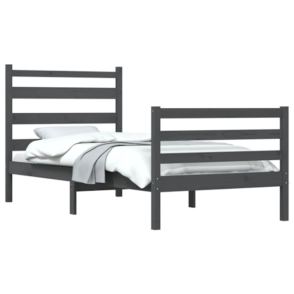vidaXL Sängram massiv furu 90x200 cm grå Grå