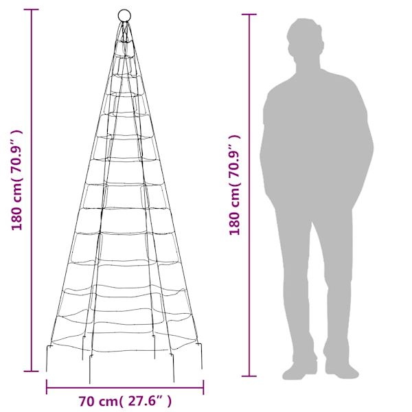 vidaXL LED julgran på flaggstång 200 LED blå 180 cm Blå