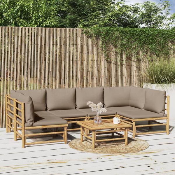 vidaXL Loungegrupp 7 delar taupe dynor bambu Brun