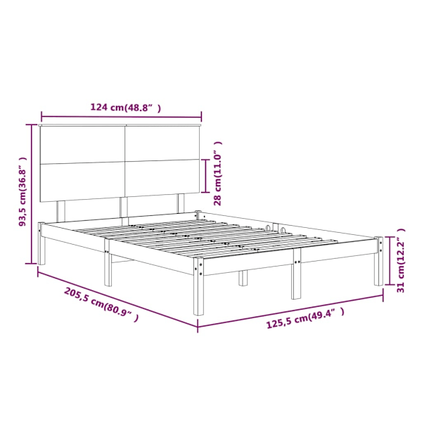 vidaXL Sängram grå massiv furu 120x200 cm enkelsäng Grå