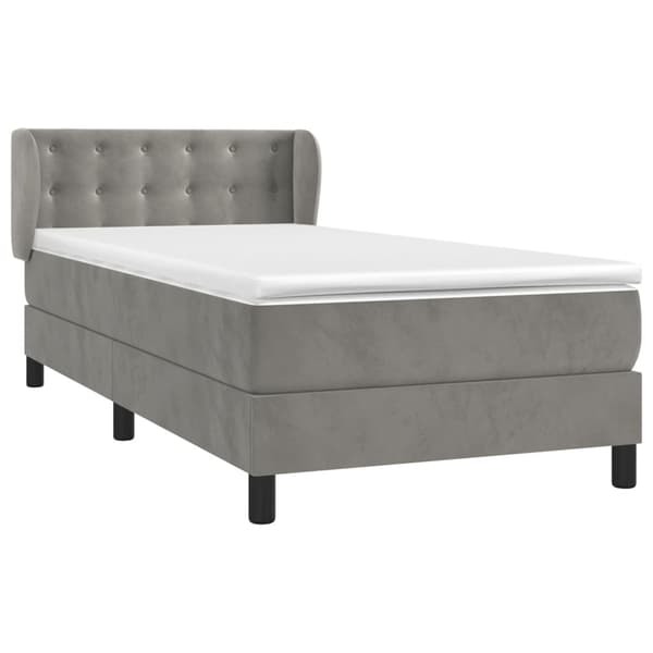 vidaXL Ramsäng med madrass ljusgrå 90x190 cm sammet Grå