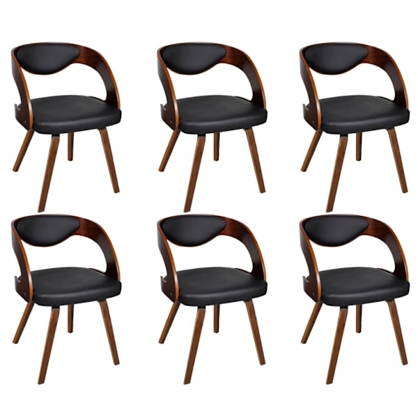 vidaXL Matstol läder med träram brun 6-pack Brun