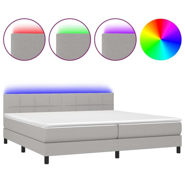 vidaXL Ramsäng med madrass & LED ljusgrå 200x200 cm tyg Grå
