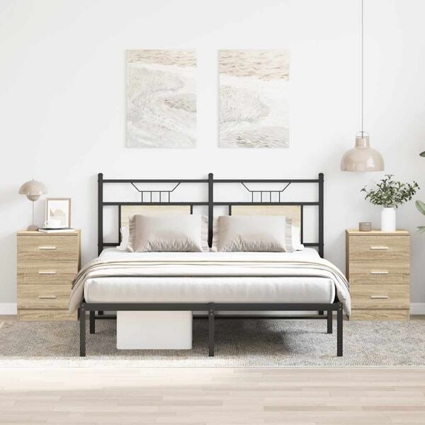vidaXL Sängbord 2 st sonoma ek 38x35x56 cm konstruerat trä Brun