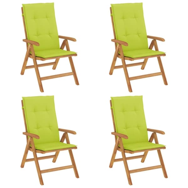 vidaXL Fällbara fåtöljer med dynor, 4 st, massivt trä, teak Brun