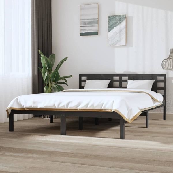 vidaXL Sängram grå massiv furu 120x200 cm enkelsäng Grå