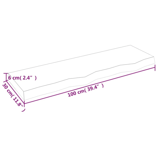 vidaXL Bänkskiva för badrum 100x30x(2-6) cm obehandlat massivt t Brun