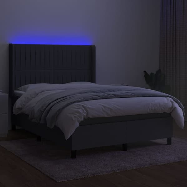 vidaXL Ramsäng med madrass & LED mörkgrå 140x190 cm tyg Grå