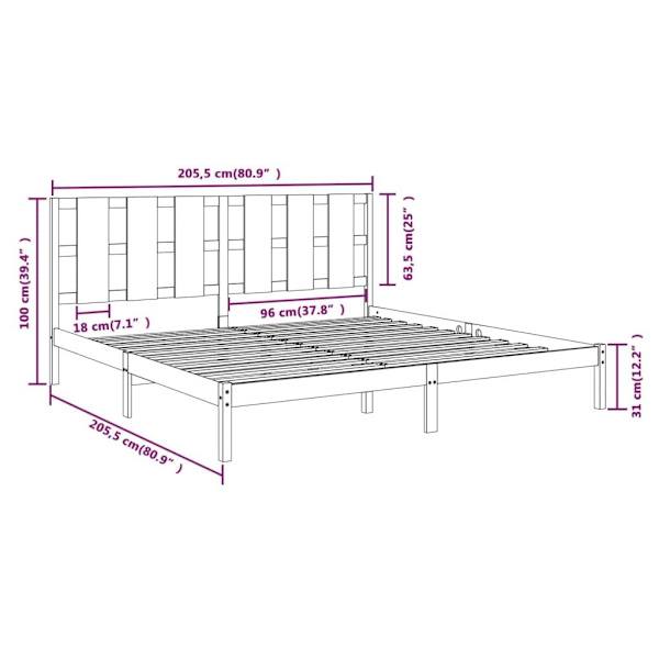 vidaXL Sängram vit massiv furu 200x200 cm Vit